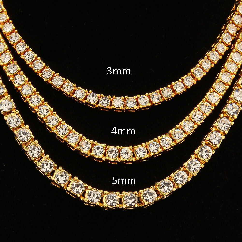 Fashion jewelry pearl-shine 3mm 16-22 inch imperial silver gold diamond tennis chain men and women ice chain necklace.