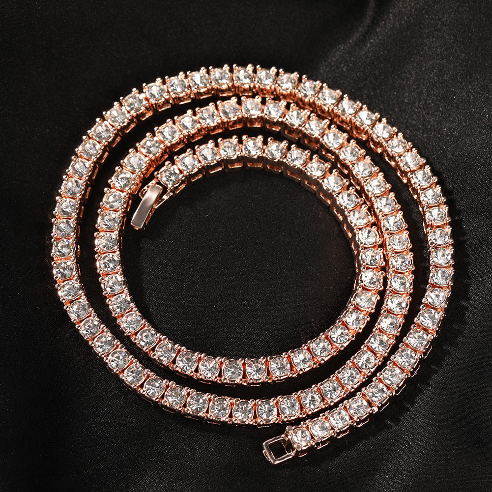 Fashion jewelry pearl-shine 3mm 16-22 inch imperial silver gold diamond tennis chain men and women ice chain necklace.