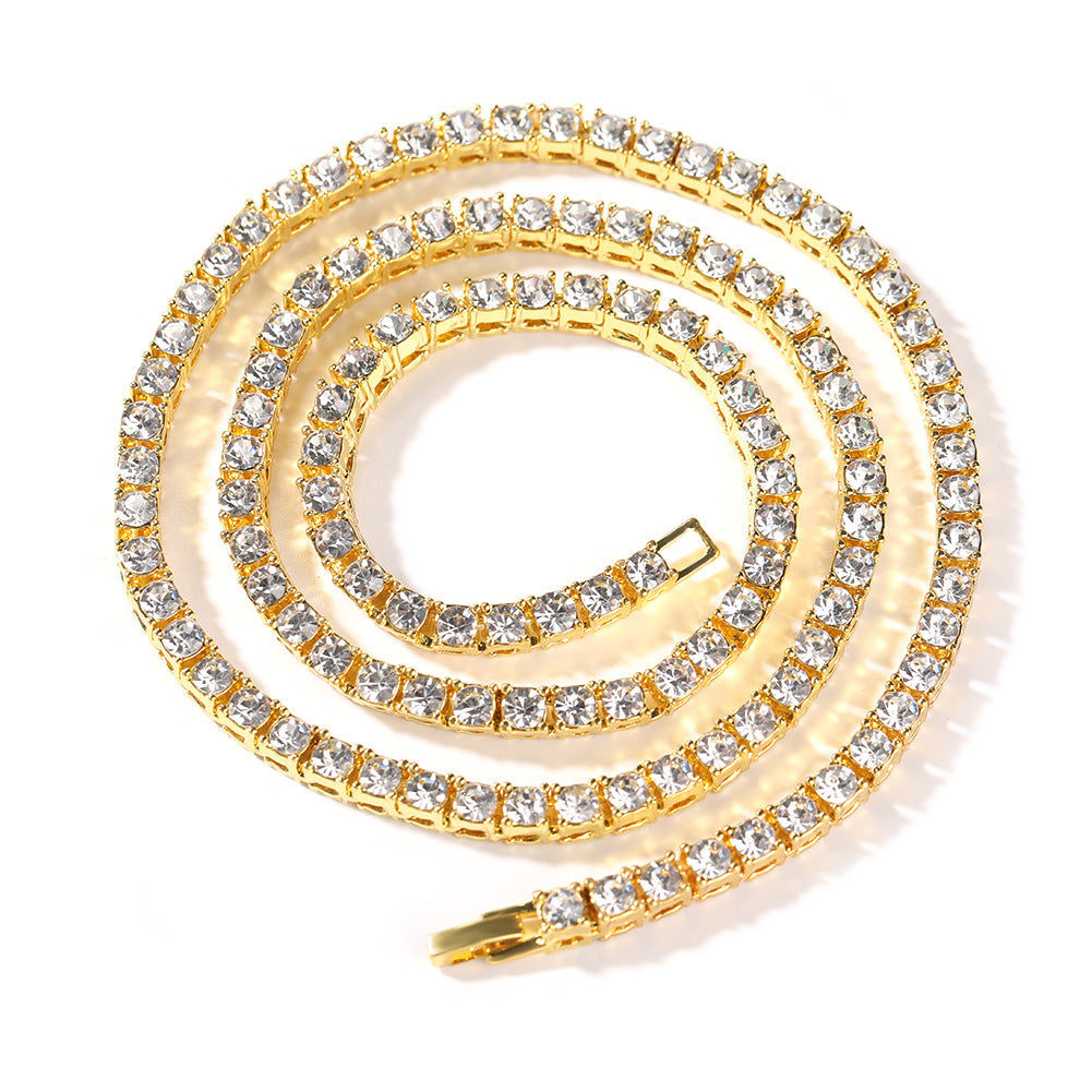 Fashion jewelry pearl-shine 3mm 16-22 inch imperial silver gold diamond tennis chain men and women ice chain necklace.