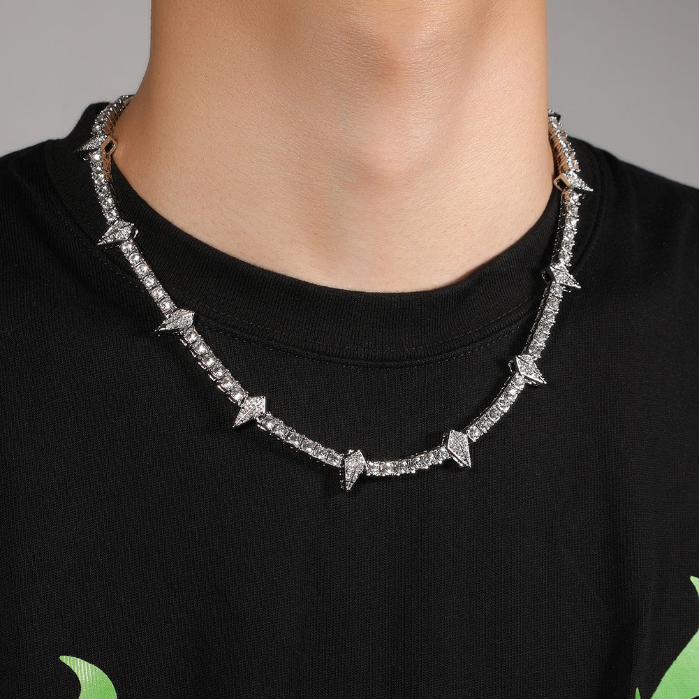 18-22 Inch Tennis Chain for man- Black Panther Necklace spiked choker，Hip hop Metal punk style glow-in-the-dark cubic zirconia necklace