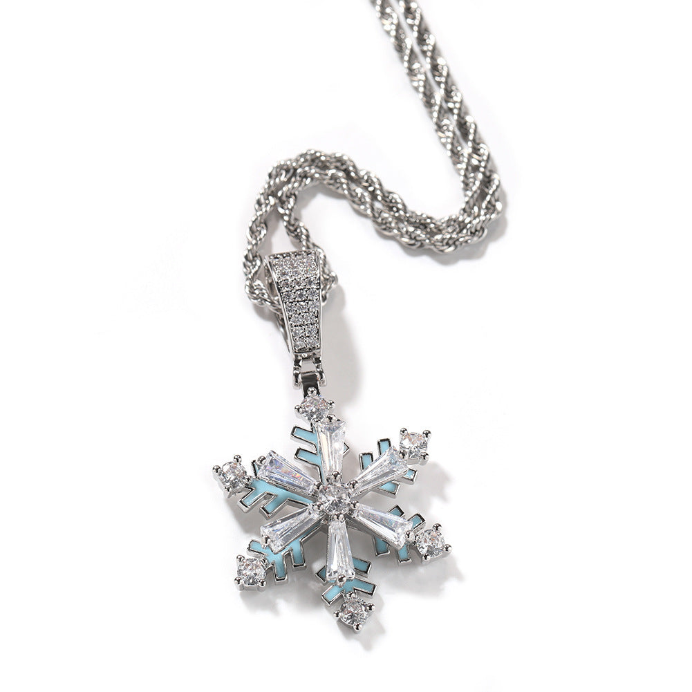 Hip-hop new winter rotating snowflake luminous oil drop pendant cool nightclub versatile jewelry